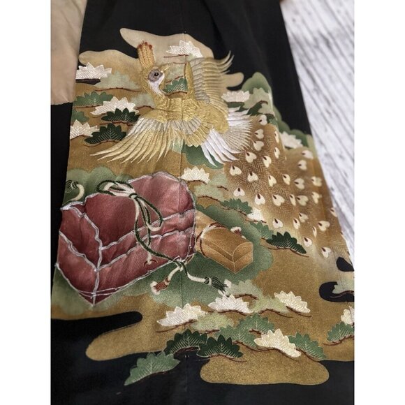 Antique 1920s Flapper Kimono Robe Art Deco Japanese Floral Silk Hand-Stitched - Picture 11 of 14